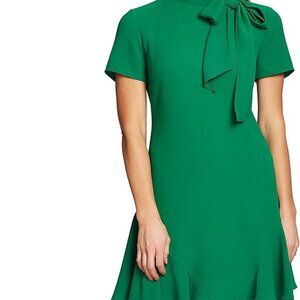 CeCe Green Short Sleeve A-line Bow Neck Mini Dress